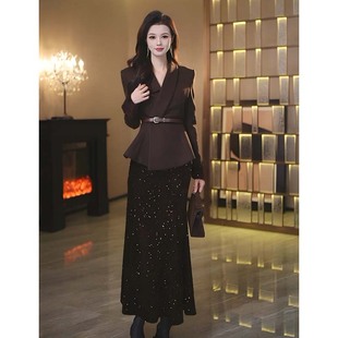 有里布送腰带气质名媛套装2025秋季新款高级感亮片裙两件套DM0066