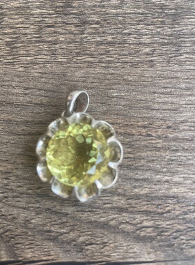 尼泊尔天然柠檬托帕石吊坠花朵款复古精致款生日礼物925银