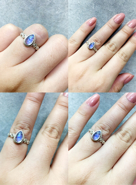 尼泊尔天然月光石雕花925银戒指