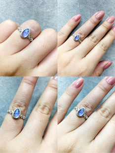 新品 尼泊尔饰品 天然月光石戒指戒指 经典s雕花925银纯手工活圈