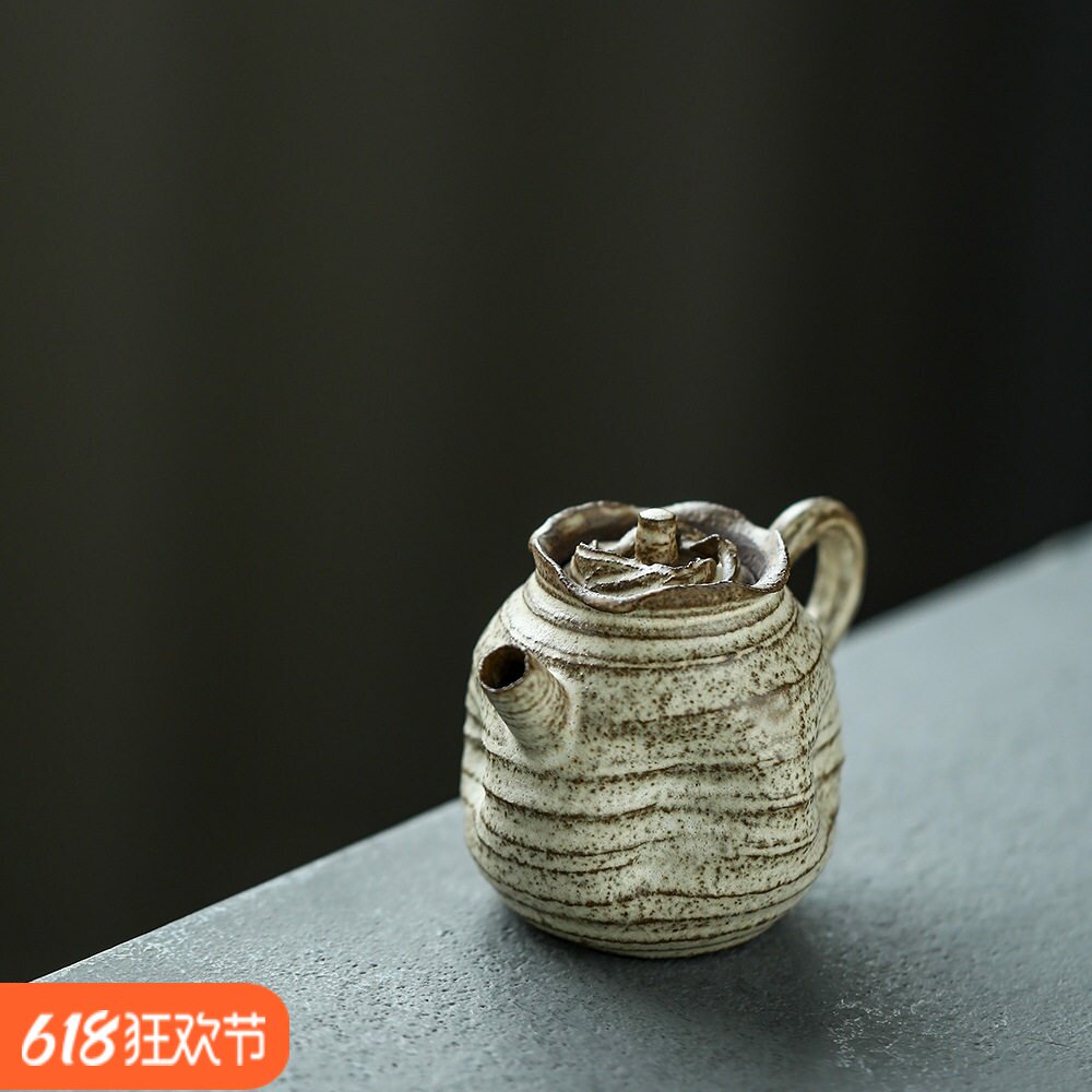 颂器日式复古手捏紫砂柴烧小壶可养彩纯手工陶泥南蛮烧 谌峰手作