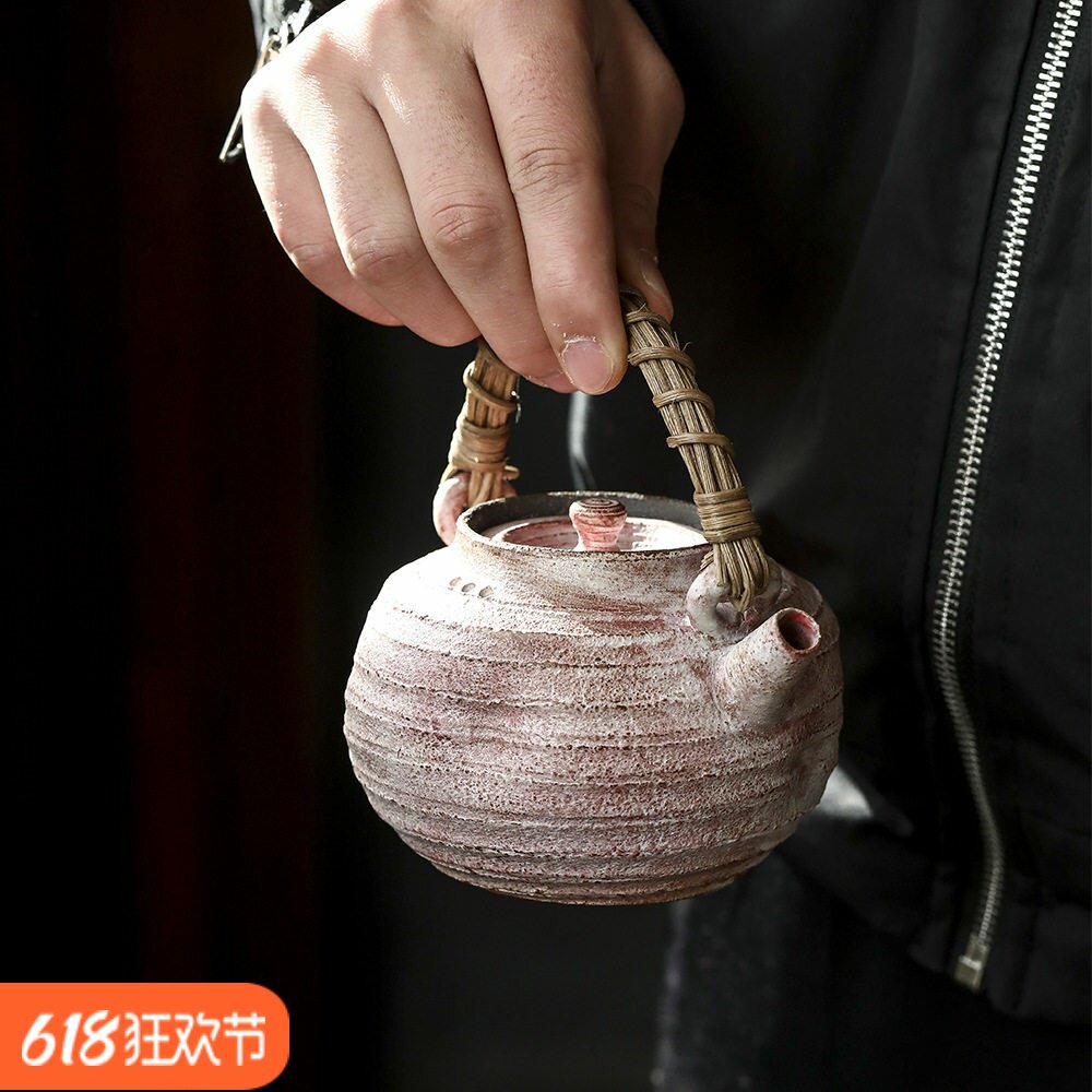 景德镇樱花粉围炉煮茶壶烧水壶提梁紫砂壶古朴可电陶炉明火