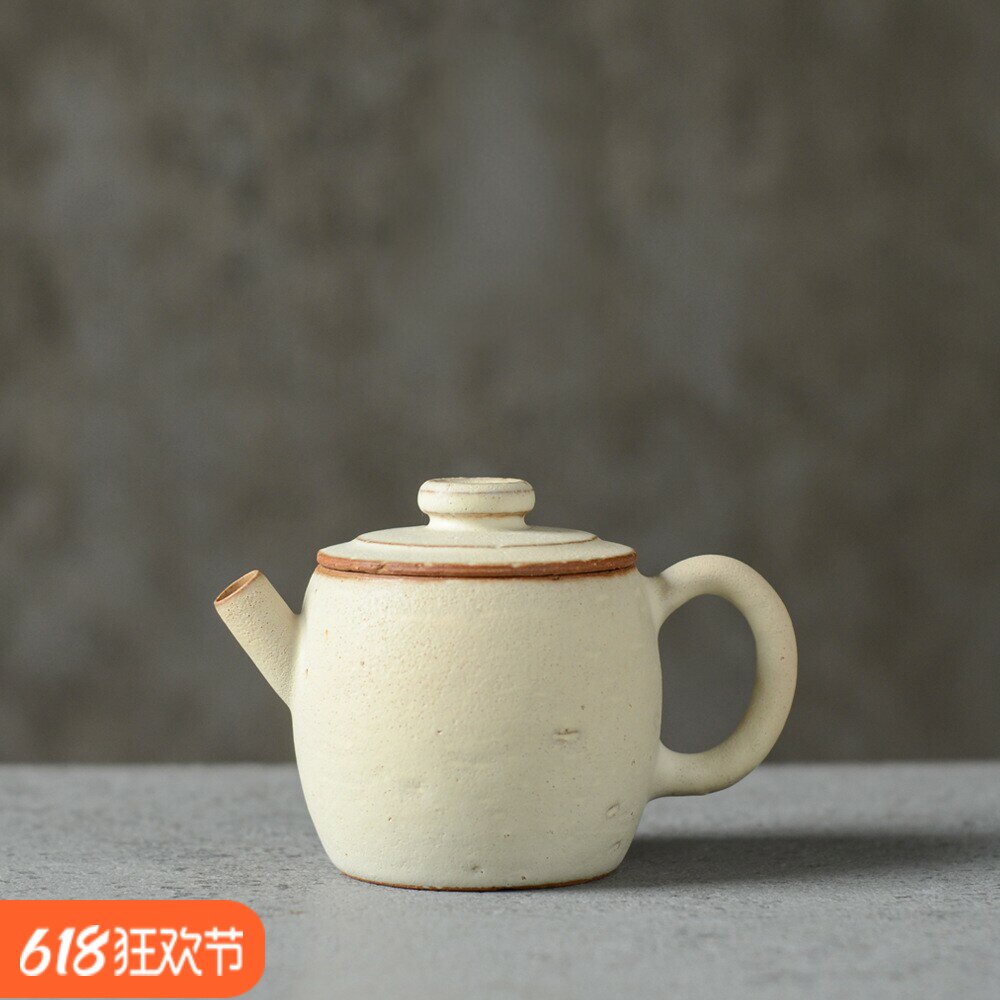 景德镇手工球孔粉引茶壶粗陶手作可养开片日式复古茶具出水断水好