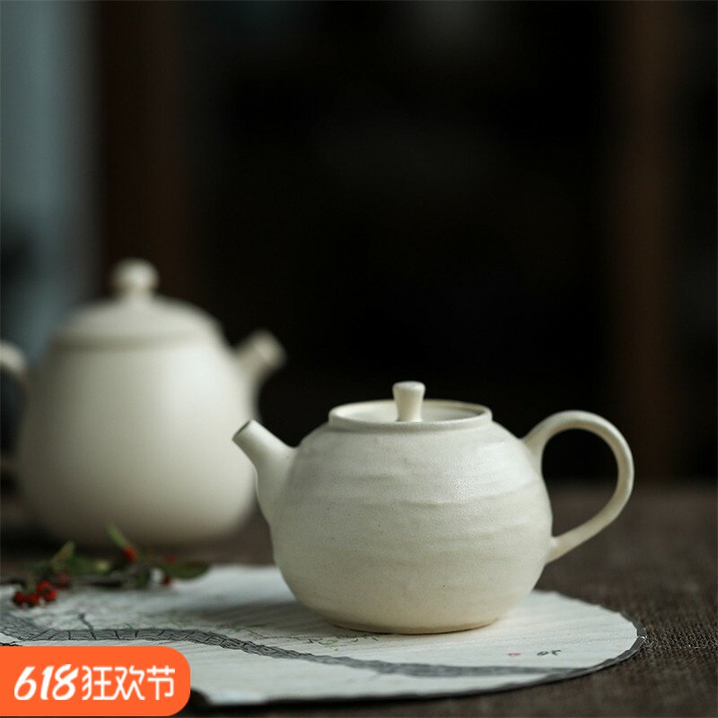苏打釉白泥泡茶壶景德镇纯手工陶瓷茶具复古开片可养著茶壶160ml
