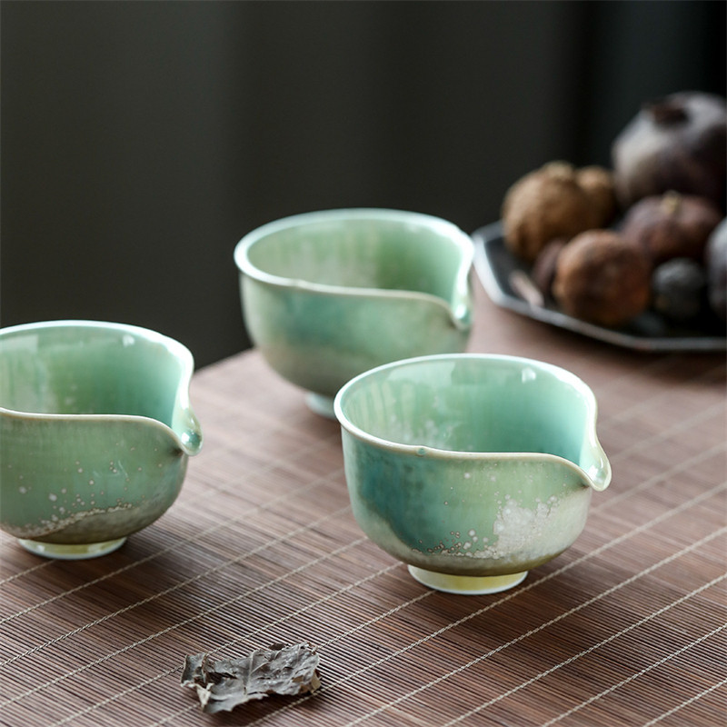 苏打烧绿釉公道杯景德镇纯手工复古窑变陶瓷茶具结晶釉匀杯分茶器