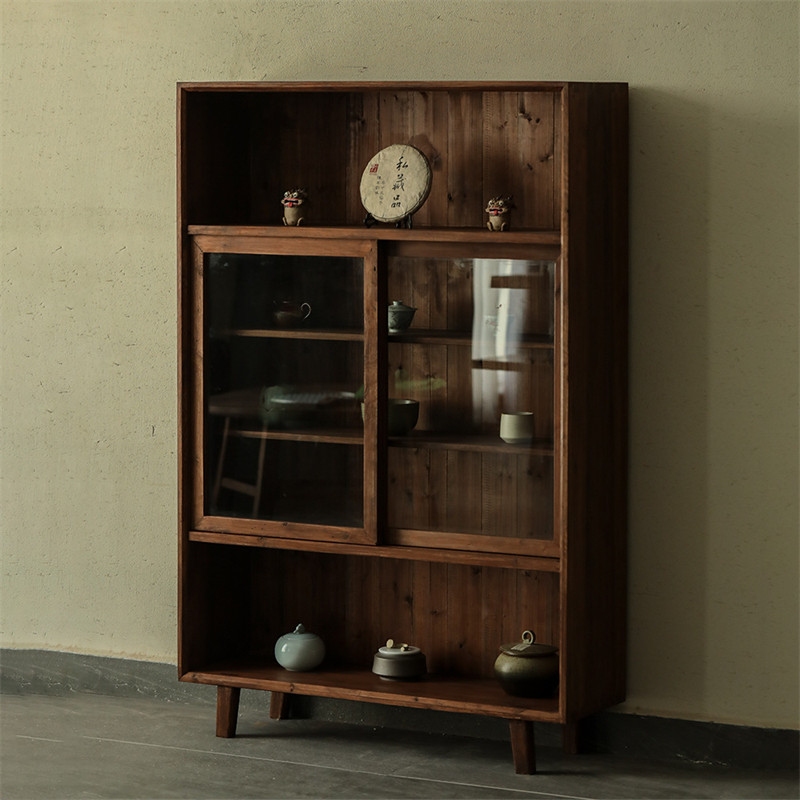 5米老株木茶柜带玻璃柜门五格展示柜榫卯结构传统手工艺纯实木