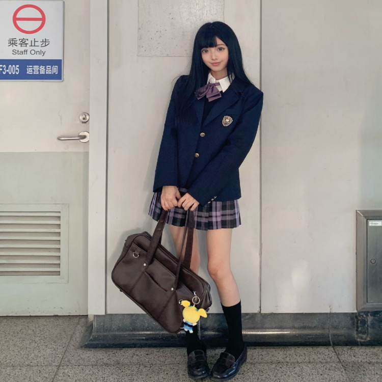 【素瑾女子】两粒扣绀色jk收腰黑西装学院制服校供感日系百搭西服