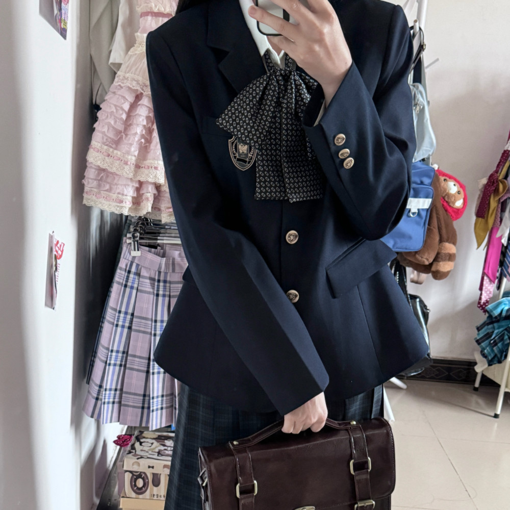 【素瑾女子】jk西服小个子百搭制服校供感日系三粒扣收腰西装绀色