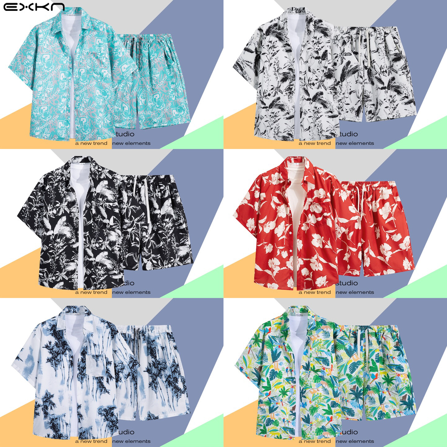 速干套装男旅游夏季短袖衬衫宽松大码花色沙滩短裤情侣搭配两件套,男装,时尚套装,淘宝优惠券,粉丝福利购,淘宝优惠卷