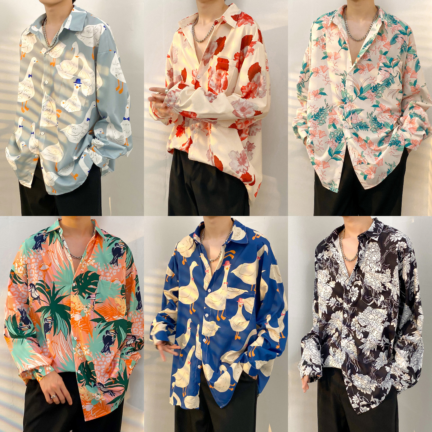 2026新款花衬衫8090年代怀旧演出表演服装男女大码加肥加大宽松型