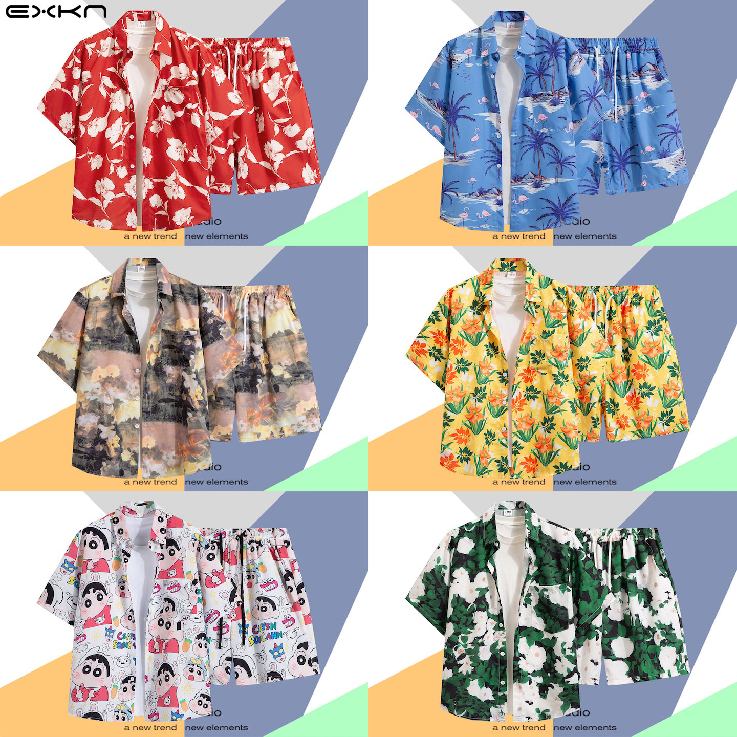 夏季短袖套装花衬衫+短裤沙滩度假风泰国夏威夷海边男女情侣装,男装,时尚套装,淘宝优惠券,粉丝福利购,淘宝优惠卷