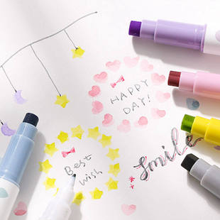 KOKUYO国誉印章双头马克笔荧光爱心五角星星月亮水滴三角形正方头