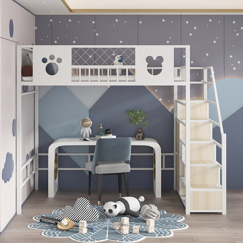 铁艺高低高架床省空间上床下桌阁楼床小户型单上层双人床现代简约