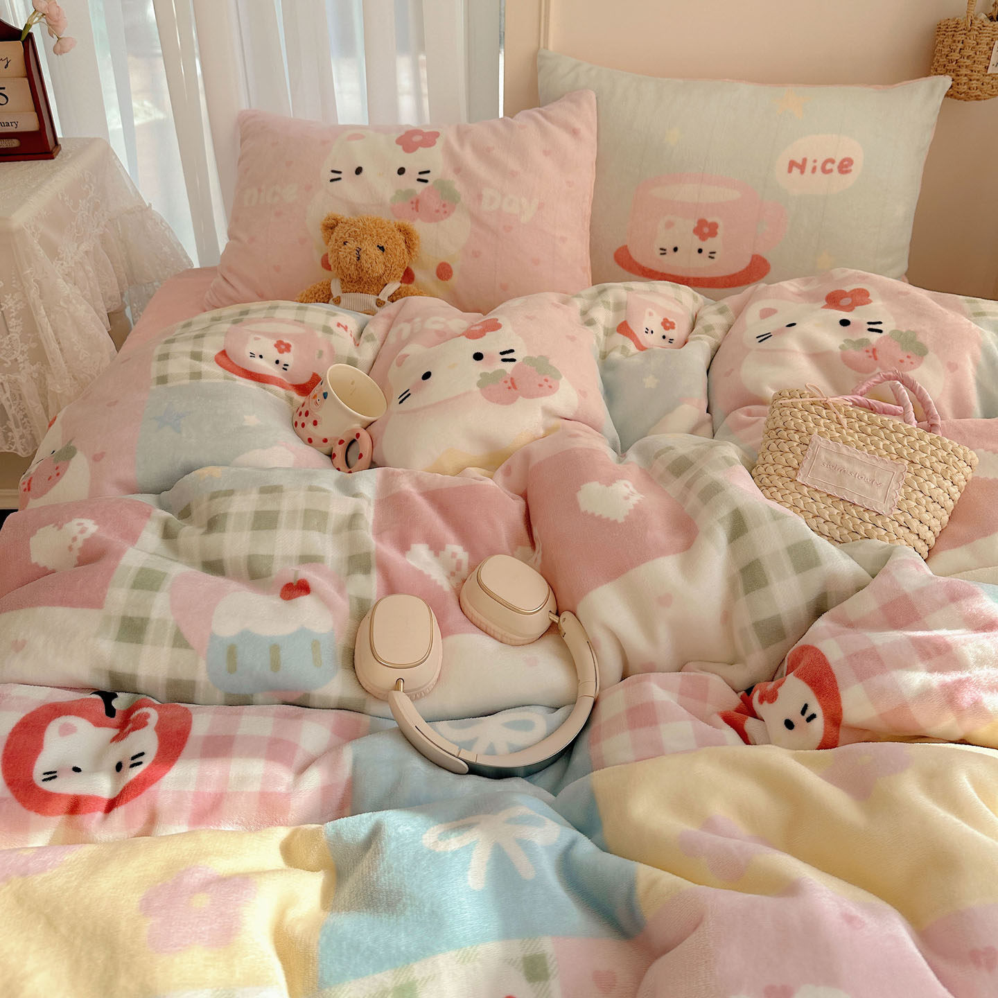 月亮睡了 卡通少女心牛奶绒四件套卧室加厚床单被套宿舍保暖床品