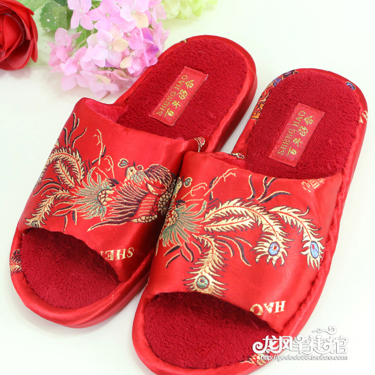 婚庆龙凤喜拖四季情侣拖鞋大红色结婚喜庆礼盒装送礼居家新婚男女