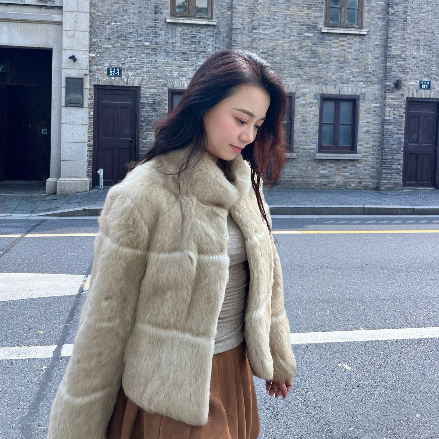luxxi奢希真兔毛显瘦皮草大衣