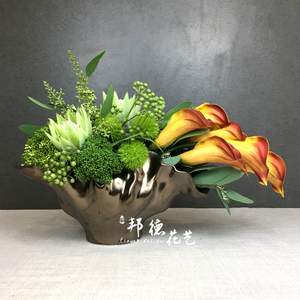 轻奢古铜色工艺品花艺饰品摆件 样板房别墅餐桌玄关桌面软装摆设