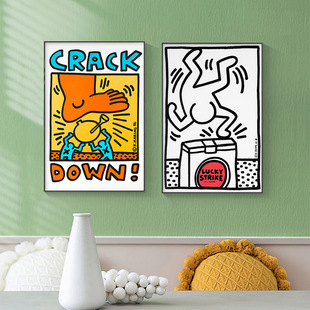 凯斯哈林挂画Keith Haring街头涂鸦装饰画美国波普风潮流创意壁画