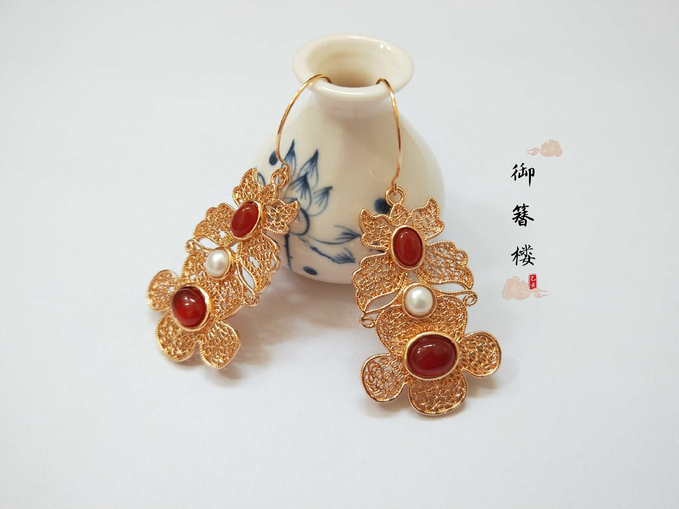 明制耳环 花丝镶嵌耳坠传统耳饰