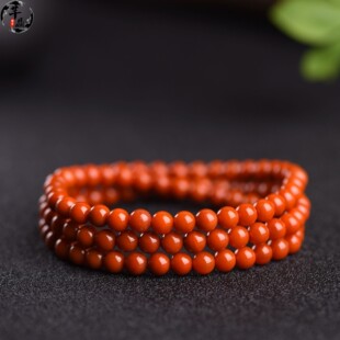天然凉山九口料南红手链满色满肉火焰纹108颗三圈手串柿子红玛瑙