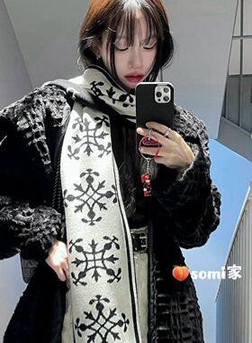 somi家 韩国直邮slowacid覆古雪花字母流苏撞色秋冬围巾 ins爆款