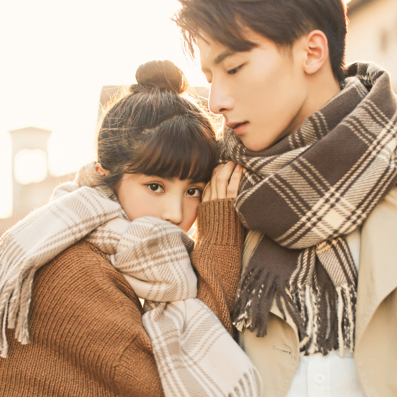 秋冬季韩版百搭情侣款格子围巾仿羊绒厚围脖男女学生英伦潮礼盒装