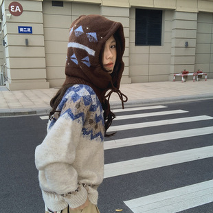 费尔岛风菱形格法帽复古针织羊毛帽子巴拉克拉针织帽拉法帽潮ins