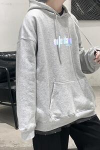 2021春新款七彩反光字母情侣宽松连帽卫衣外套xz-221-1-W300图片