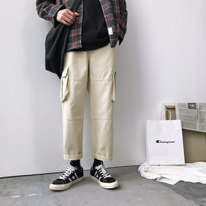 2021春新款男女同款ins超火工装裤休闲裤九分裤XZ-221-1图片