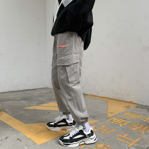 2021春新款 港风口袋工装裤男休闲束脚裤休闲裤XZ-221-1图片