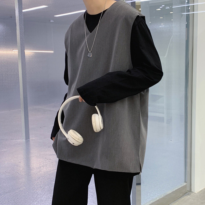 2021春新款纯色西装马甲双层宽松百搭无袖背心XZ-221-1-MJ01图片