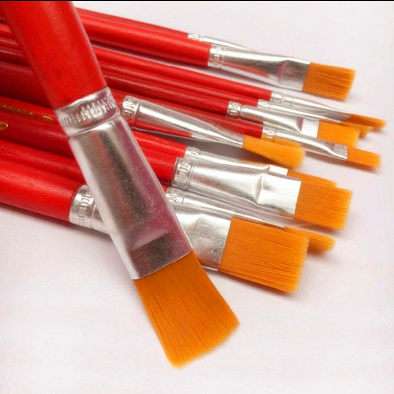 红杆尼龙毛扁平头油画排笔水粉水彩笔工业油漆儿童丙烯画美术笔刷
