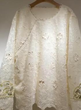 TY25207刺绣圆领蕾丝薄款长袖大码衬衫中式秋季宽松型成人