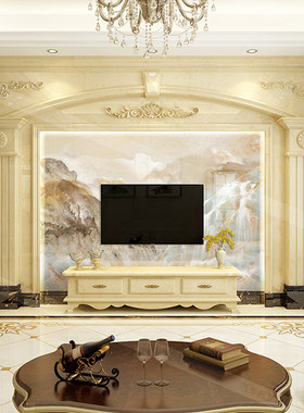 立体石材罗马柱背景墙中式客厅