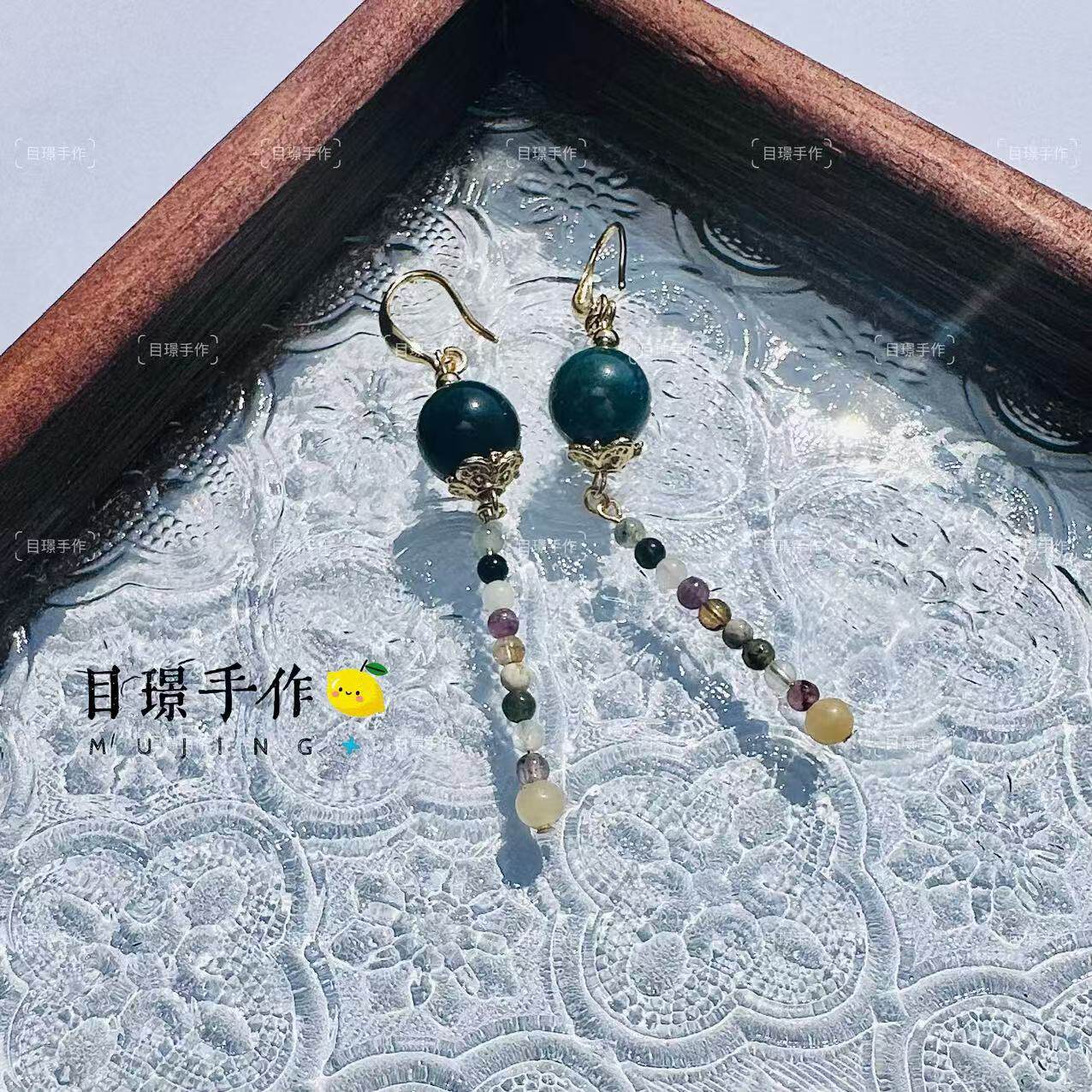 【水草碧玺】原创玛瑙碧玺中式耳饰S925银汉服配饰可换耳夹