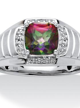 托帕石/白色蓝宝石925银镀铂金戒