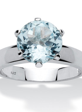 蓝色托帕石925银复古女士戒指