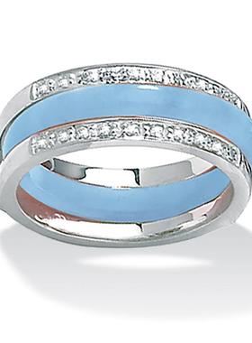 多彩翡翠/立方氧化锆(苏联钻)925银8件套可互换戒指美国代购42349