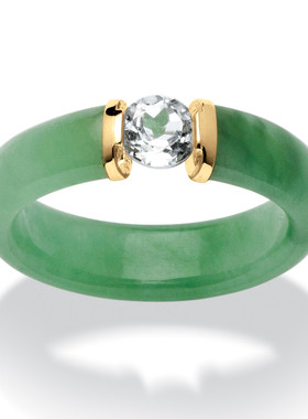 美国代购翡翠10k黄金镶嵌托帕石