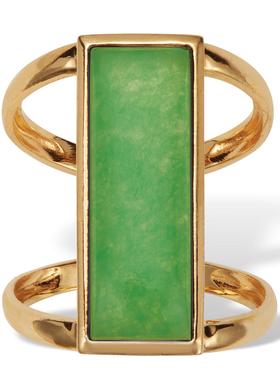 翡翠925银镀18k黄金女式双环戒指