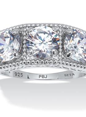 立方氧化锆/925银镀铂金欧美时尚镂空爱心花丝戒指美国代购65432