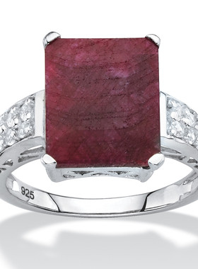 红宝石托帕石925银镂空女士戒指