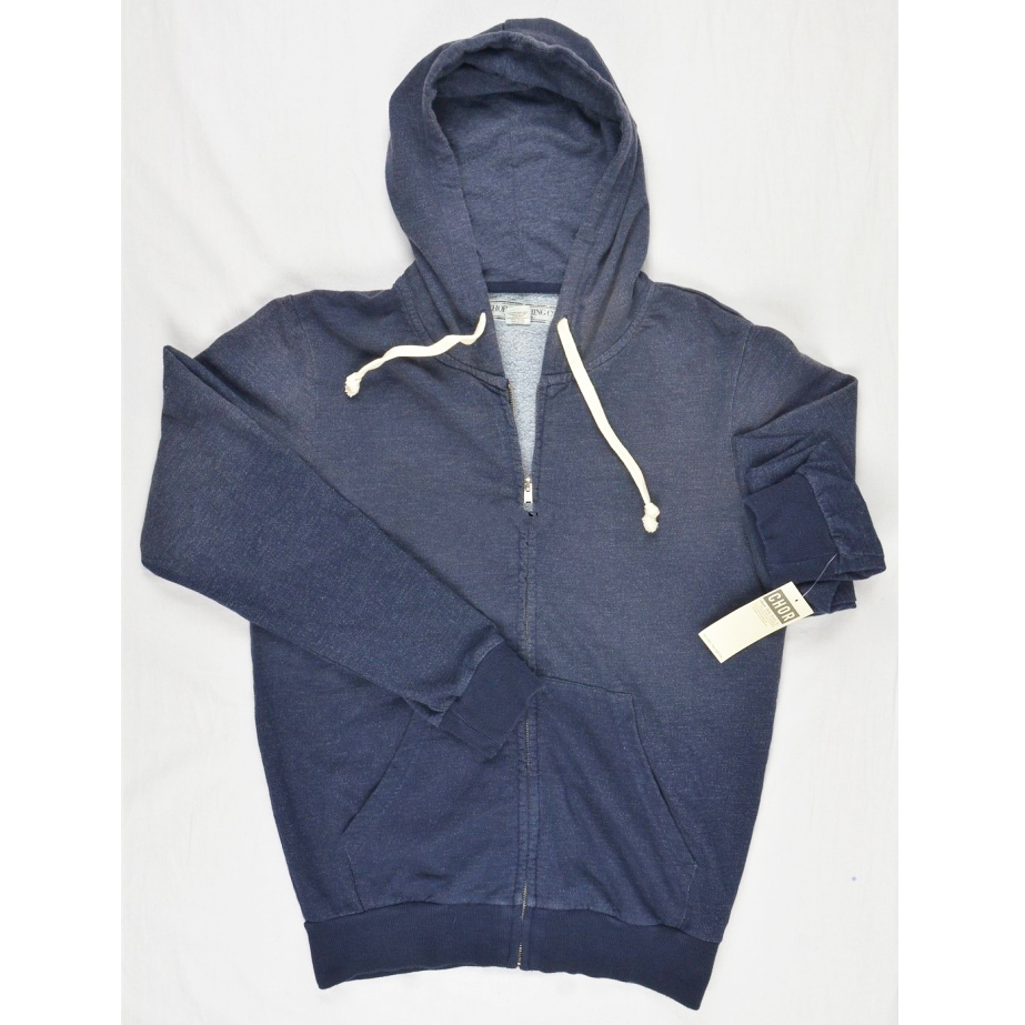 美国蓝灰色做旧薄卫衣拉链开衫