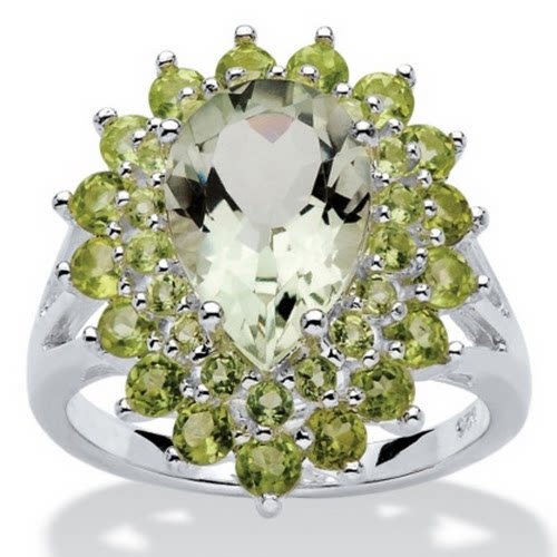 绿色紫水晶/橄榄石/925银复古女士戒指美国代购z47077