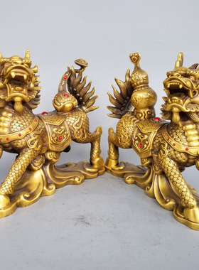 八卦麒麟桌面铜飞天摆件