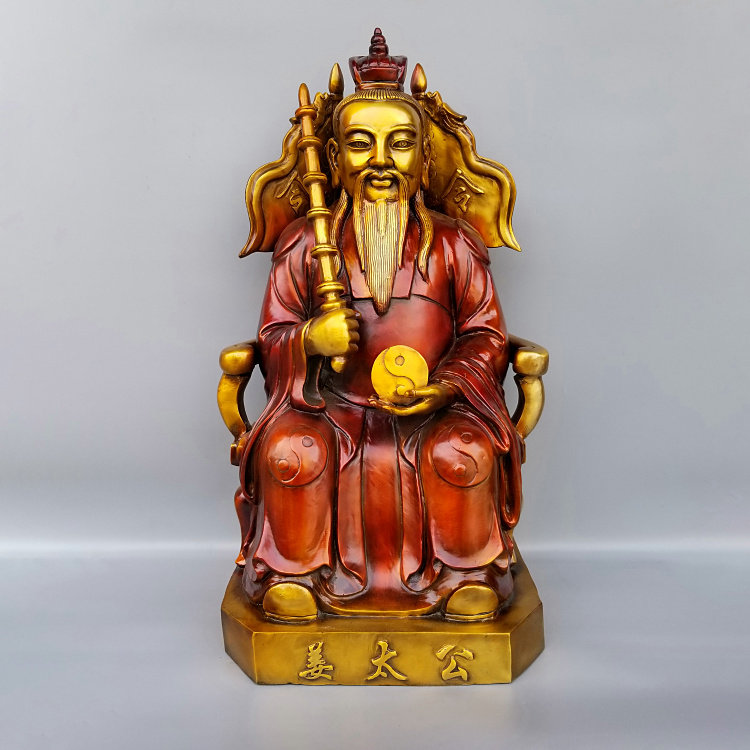 大号姜子牙铜像摆件姜尚吕尚骑鹿四不像拿打神鞭杏黄旗八卦姜太公