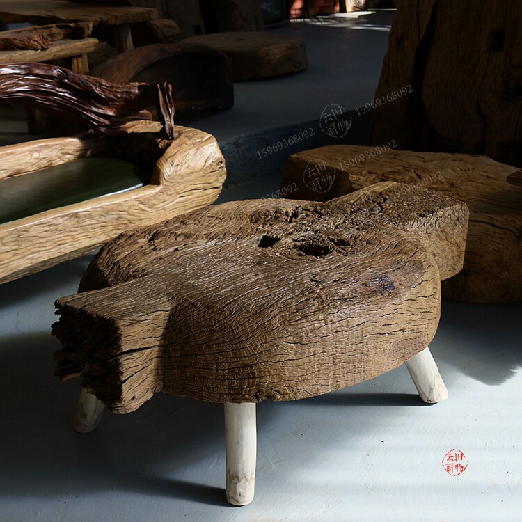 实木茶桌 沙发边几 禅意日式木桌 云南风化木茶台 阳台花园装饰