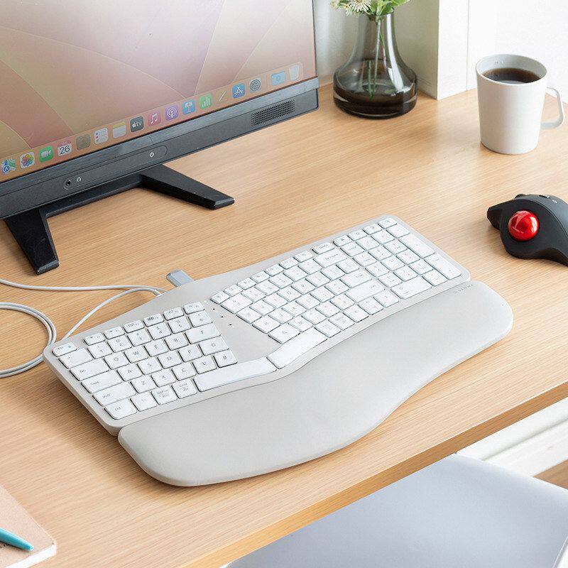 日本SANWA人体工学键盘带软腕托静音有线台式笔记本办公打字家用