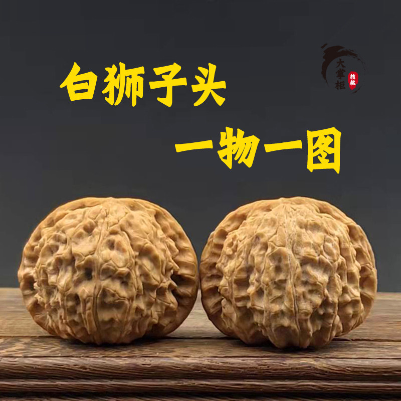 白狮子头一物一图文玩核桃闷尖精品核桃文玩闷白核桃收藏大尺寸