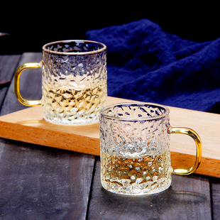 家用主人品茗杯 日式 锤纹玻璃小茶杯透明加厚小号茶碗功夫茶具套装